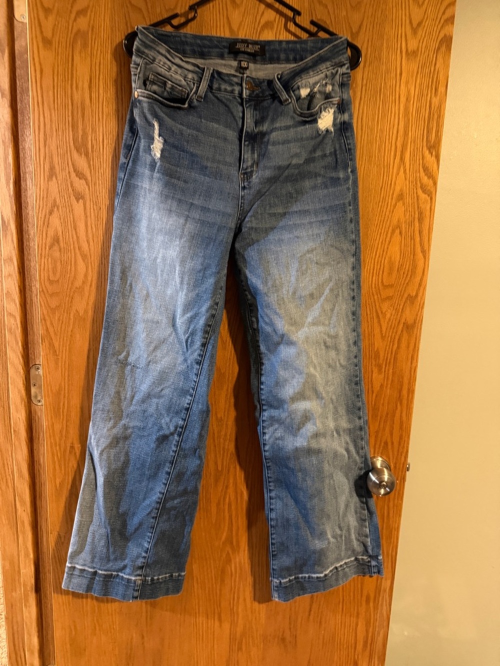 Judy Blue Women's Blue Distressed Wide Leg Jeans